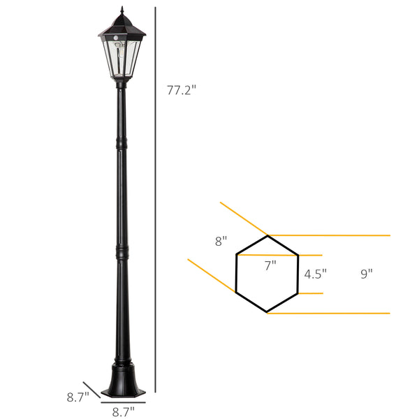 English Elm Outsunny 77" Solar Lamp Post Light with PIR Motion Sensor, Vintage Aluminum Outdoor Pathway Lamp Black W2225P200416