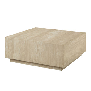English Elm Deon Square Beige Travertine Coffee Table with Plywood Base, Fixed Top, Natural Stone Finish, 70lb Limit B2726P256345