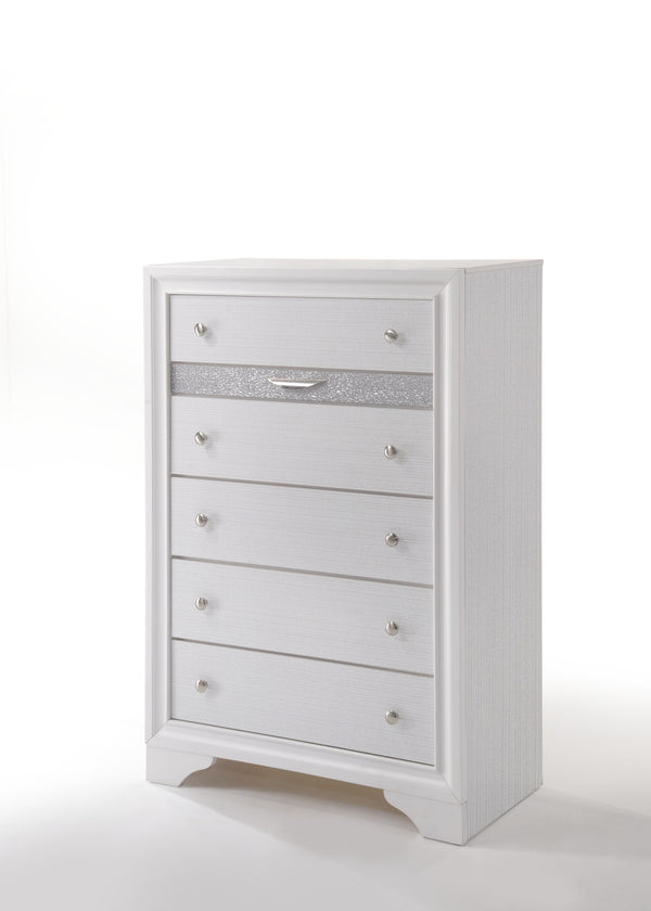 English Elm Naima Textured Finish Dresser with Felt-Lined Jewelry Drawer, Smooth Metal Glides & Silver Pulls White 57 L x 20 W x 37 H B2726P261241