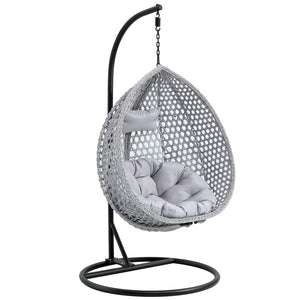 English Elm 76.8-inch Hand Woven Rattan Egg Swing Chair Indoor Outdoor with Cushion Lumbar Pillow Gray W1512P498595