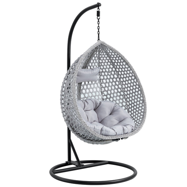 English Elm 76.8-inch Hand Woven Rattan Egg Swing Chair Indoor Outdoor with Cushion Lumbar Pillow Gray W1512P498595