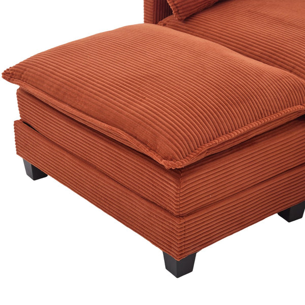 English Elm United We Win Modular Corduroy Sectional with Ottoman Low Profile Living Room Couch Orange W1568S00258
