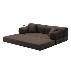 English Elm Convertible Corduroy Floor Sofa Folds Flat as Sleeper Daybed for Studio Living Brown W5532P438820