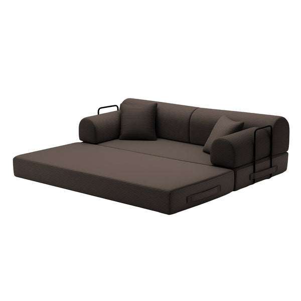 English Elm Convertible Corduroy Floor Sofa Folds Flat as Sleeper Daybed for Studio Living Brown W5532P438820
