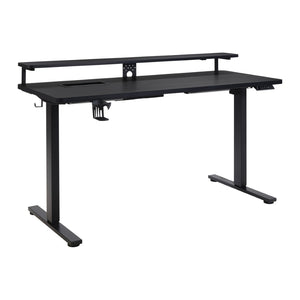 OSP Home Furnishings Primo Electric Standing Desk with Monitor Shelf Steel Frame and Built-in Cable Management PMO6024GD-BCF