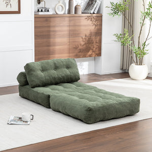 English Elm Folding Floor Sofa Bed Convertible Sleeper Chair with Shredded Foam Corded Fabric Green W2200P442796