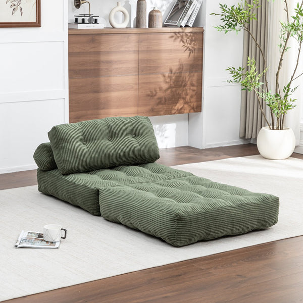 English Elm Folding Floor Sofa Bed Convertible Sleeper Chair with Shredded Foam Corded Fabric Green W2200P442796