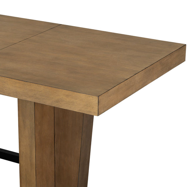 English Elm TOPMAX Solid Wood Extendable Dining Table Set for 6 with 18" Leaf, Trestle Legs, Cushioned Bench & Chairs Gray SP000089AAE