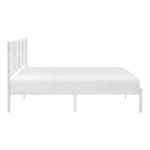 English Elm 1pc Eastern King Platform Bed White Metal Faux Cane Headboard Coastal Bedroom B011P214038