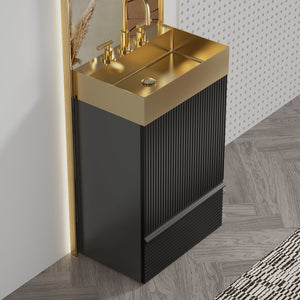 English Elm Gada 20" Modern Black Bathroom Vanity With Gold Stainless Steel Sink & Storage For Compact Spaces W1865S00094