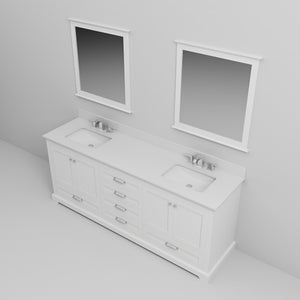 English Elm White Double Bath Vanity 80 in W x 22 in D with Cultured Marble Top, Chrome Faucets & 30-in Mirrors — Durable Scratch-Resistant Countertop, Wood Construction B2731S01084