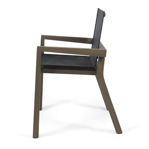 English Elm Christopher Knight Home® - BELFAST Outdoor Dining Chair Set of 2 with Acacia Wood Frame, Black Mesh Seats, Durable Weather-Resistant Design Grey 63256.00GRY