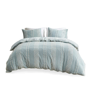 English Elm King/Cal Kara Cotton Jacquard Duvet Cover Set - Eco OEKO-TEX, Aqua Diamond Reverse, Button Closure, 3pc B03596483