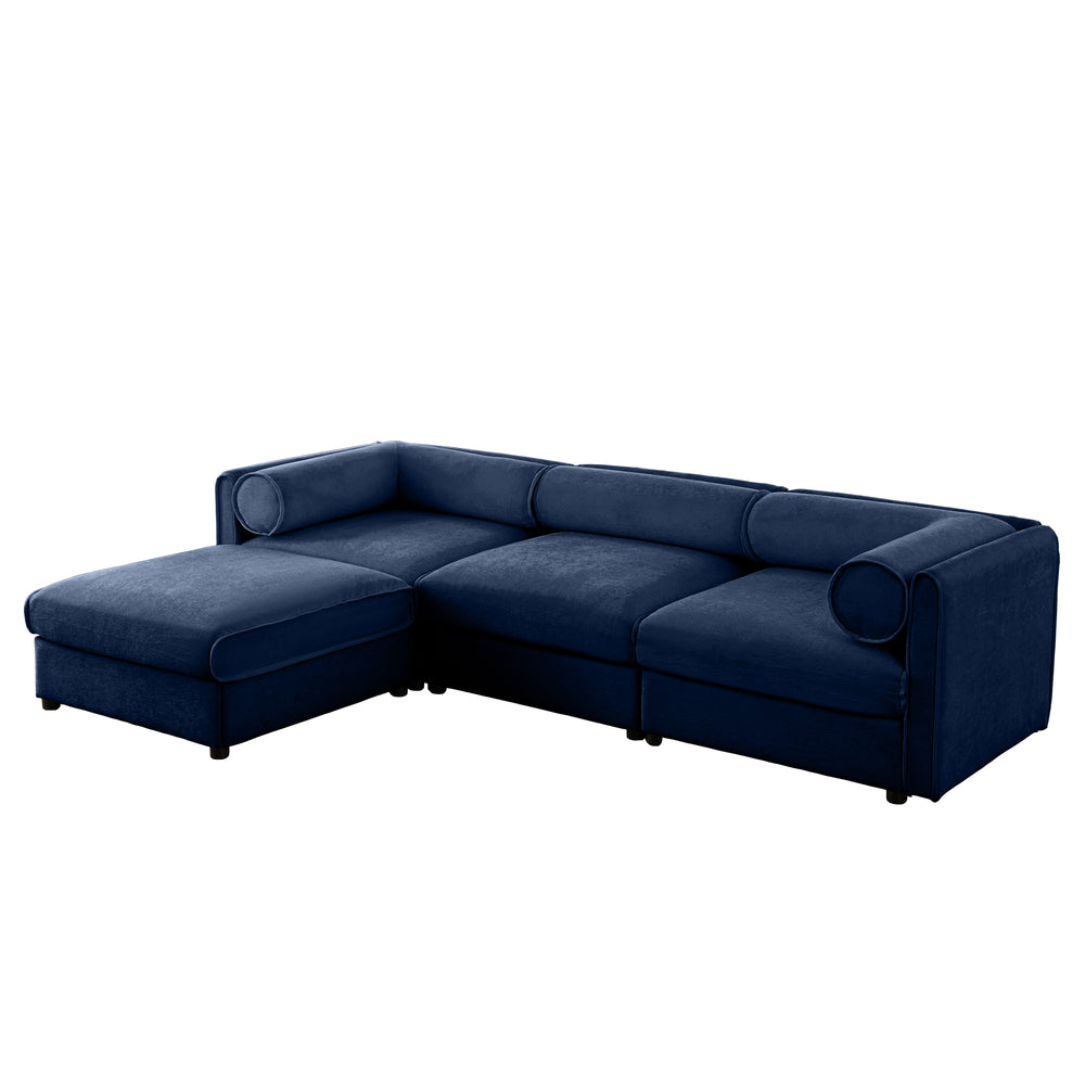 English Elm Elegant Blue Chenille Sectional Sofa With Hidden Storage, Ergonomic Support, And Modular Design W714S01050