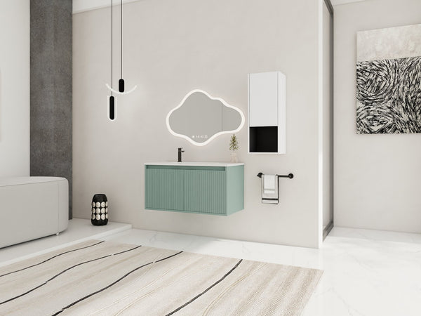 English Elm 36" Floating Bathroom Vanity with Drop-Shaped Resin Sink, Side Cabinet, Soft-Close Doors, Water-Resistant Finish W999S00332