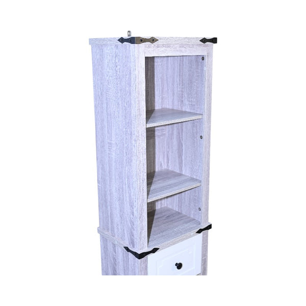 English Elm Narrow Farmhouse Bathroom Storage Cabinet with Adjustable Shelves, Drawer & Tall Linen Tower Design Grey+White W1412P271797