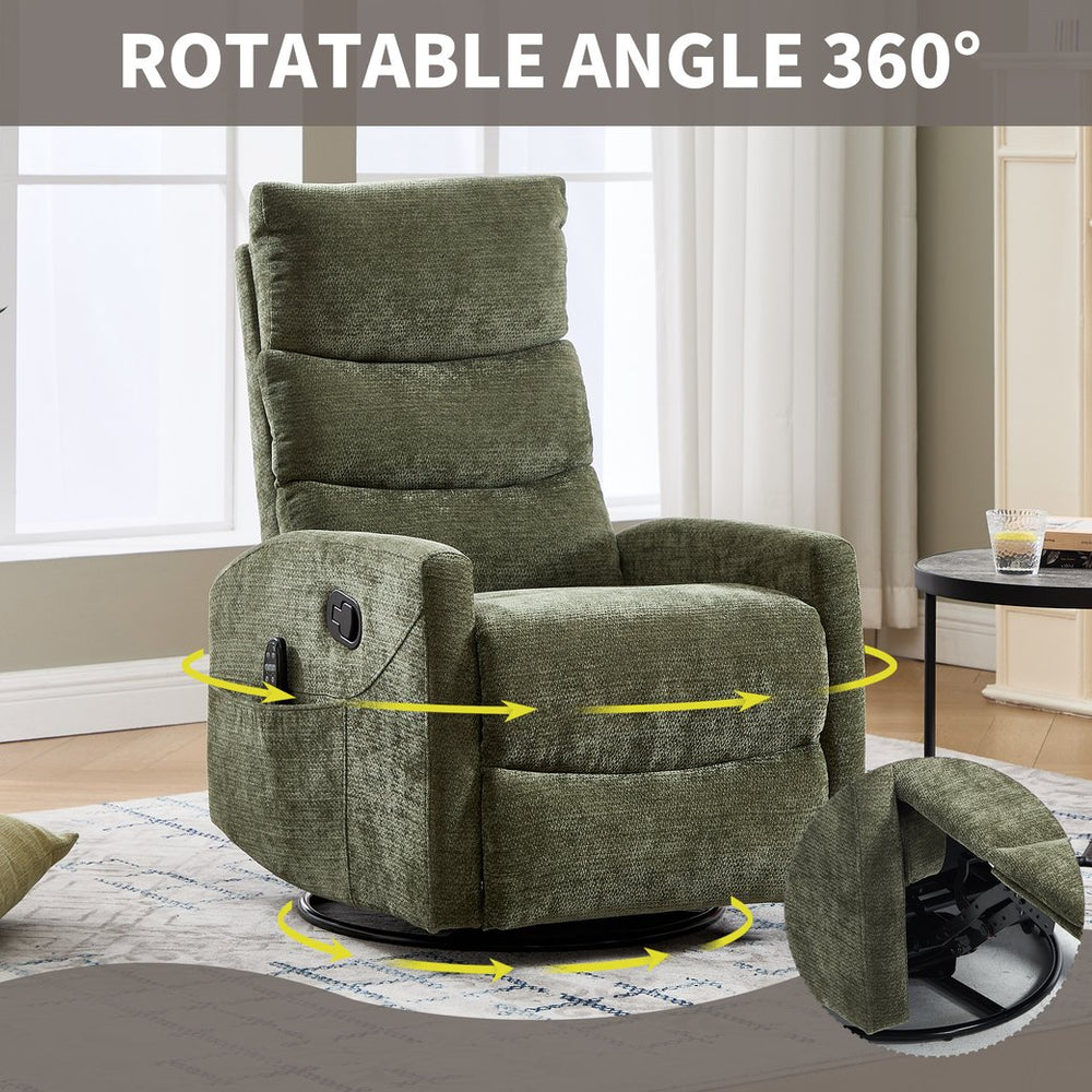 English Elm Heat Massage Rocker Recliner with Swivel Base Vibrating Nodes Lumbar Relief Fabric W3224P357572