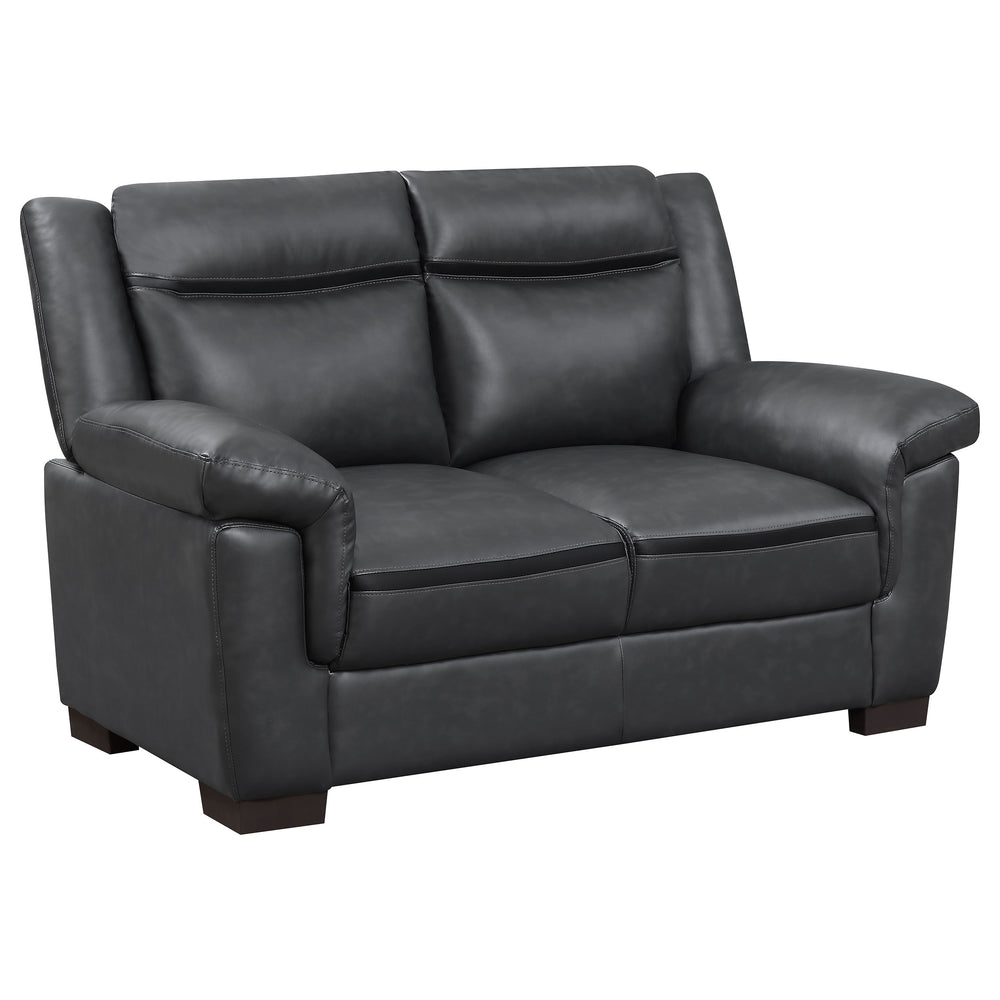 English Elm Jacob Grey Contemporary Faux Leather Loveseat — Compact Modern 2-Seater with Pillow Top Arms, Grey Upholstery, Sleek Design B062P357775