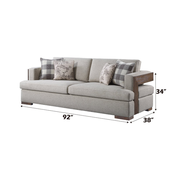 English Elm Niamey Two-Tone Fabric Sofa with Walnut Finish, Track Arms, Reversible Foam Cushions & 4 Toss Pillows B2726P253090