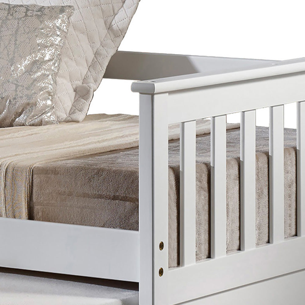 English Elm White Solid Pine Slatted Daybed with Roll-Out Trundle, Mission-Style Shelter Design, No Box Spring Needed B062S00474