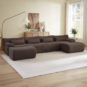 English Elm Sectional U-shaped Corduroy Sofa with Ottoman Convertible Layout for Any Living Room Brown W2339S00156