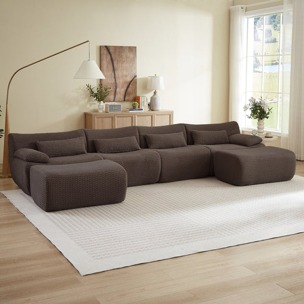 English Elm Sectional U-shaped Corduroy Sofa with Ottoman Convertible Layout for Any Living Room Brown W2339S00156