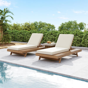 English Elm Lounge Chaise Outdoor Acacia Wood Slatted Frame with Water Resistant Cushion Resort Style N770P442L5429CUSH