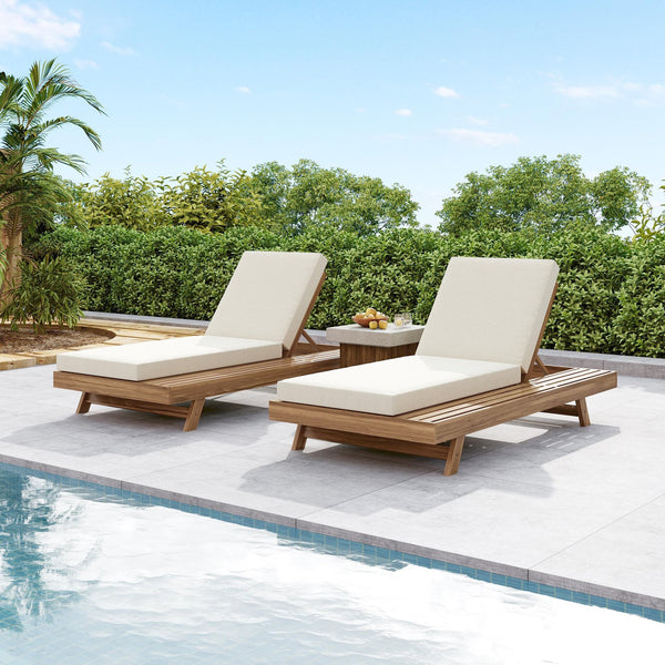 English Elm Lounge Chaise Outdoor Acacia Wood Slatted Frame with Water Resistant Cushion Resort Style N770P442L5429CUSH