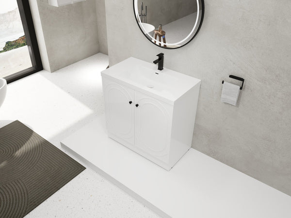 English Elm 36" Freestanding Bathroom Vanity with Resin Sink, Soft-Close Doors, Adjustable Shelf & Metal Handles White W999S00273