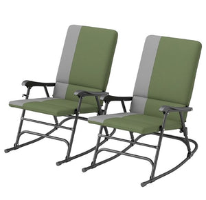 English Elm Folding Outdoor Rocking Chair Set of 2 with Padded High Back Steel Frame Porch T3971P420614