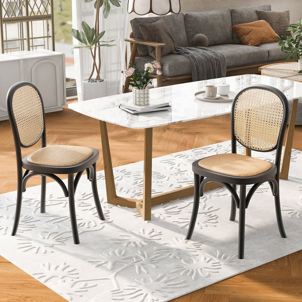 English Elm Christopher Knight Home® - DINING Chairs with Birch Wood Frame and Rattan Backrest, Foam Seat, Vintage Curved Design, Set of 2 Black N779P192530B