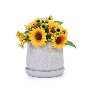 English Elm 2 Pieces Ceramic Planter Pot Set – Elegant Gloss White Flowerpots For Indoor & Outdoor Decor Spaces W3273P322374