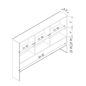 English Elm Full Hazelnut Bookcase Headboard with Six Shelves & 3 Adjustable, Rounded Top Panel, Compact 59.25" L Storage Solution B107P243252