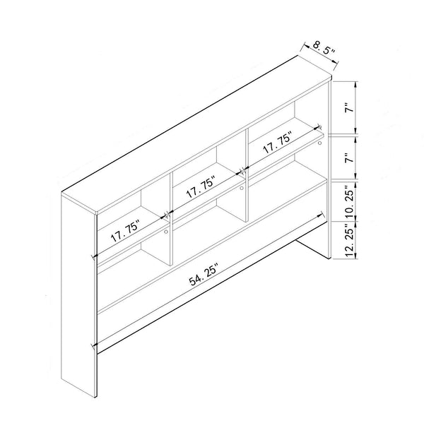 English Elm Full Hazelnut Bookcase Headboard with Six Shelves & 3 Adjustable, Rounded Top Panel, Compact 59.25" L Storage Solution B107P243252