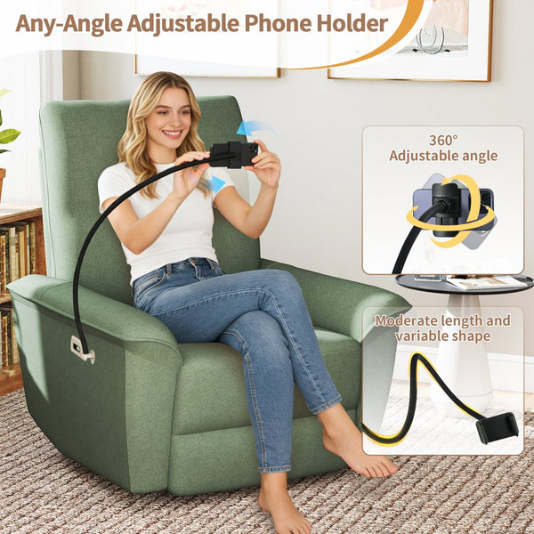 English Elm 270° Swivel Power Recliner Velvet Glider Rocker with Usb Ports for Living Room Dark Green W1028S00059