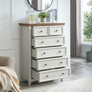 English Elm Modern 6-Drawer Chest Tall Dresser with Vintage Carved Handles, Silent Metal Rails, Stable Feet, Beige Elegance W2275P233490