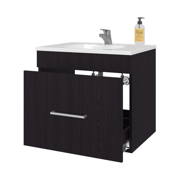 English Elm Wengue Floating Bathroom Vanity Set with Sink — Elegant Waterproof Wenge Finish, Sturdy 1-Drawer Storage B062P355541