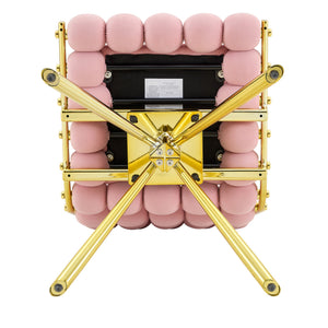 English Elm Cream Dutch Velvet Swivel Chair Tufted Bubble Backrest Glam Armless Accent Seat Gold,Pink W3875P448020
