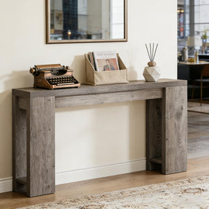 English Elm Hall Console Table Industrial Rustic Two Tier Wood Tone Metal Frame Entryway Sofa Gray T3971P453177