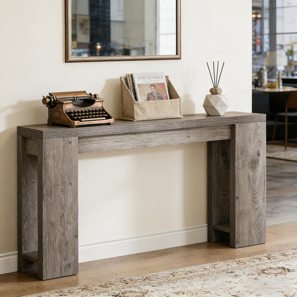 English Elm Hall Console Table Industrial Rustic Two Tier Wood Tone Metal Frame Entryway Sofa Gray T3971P453177