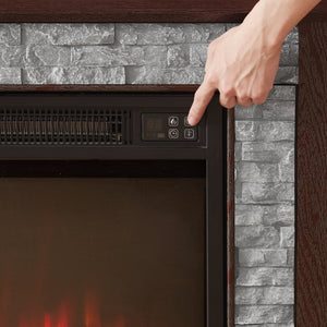 English Elm 70" Modern TV Stand with 23" Electric Fireplace, Faux Stone Mantel, Ample Storage & Cable Management Cherry W2275S00023