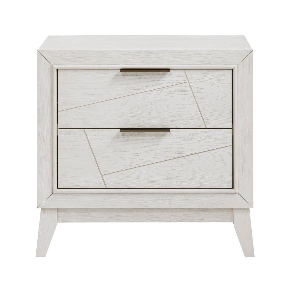 English Elm Antique Asteria Nightstand with Drawers in Antique White Oak Veneer, Flat Black Hardware Accent B011P286903