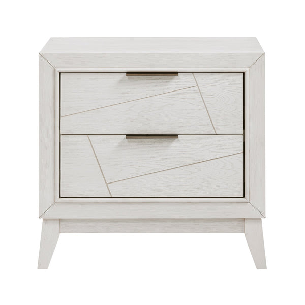 English Elm Antique Asteria Nightstand with Drawers in Antique White Oak Veneer, Flat Black Hardware Accent B011P286903