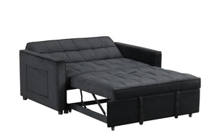 English Elm Maia Velvet Tufted Convertible Loveseat Sleeper with Arm Pockets for Compact Spaces B2749P413195