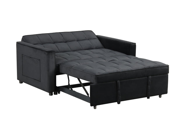 English Elm Maia Velvet Tufted Convertible Loveseat Sleeper with Arm Pockets for Compact Spaces B2749P413195