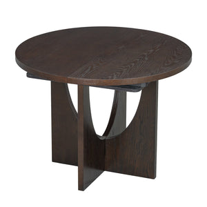 English Elm Topmax Extendable Round Dining Set with Linen Chairs and Pedestal Base Seats Five Espresso N717S000062P