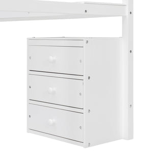 English Elm Full Size Loft Bed with Desk Drawers Led Strip and Staircase for Teen Rooms White LT000258AAK-1