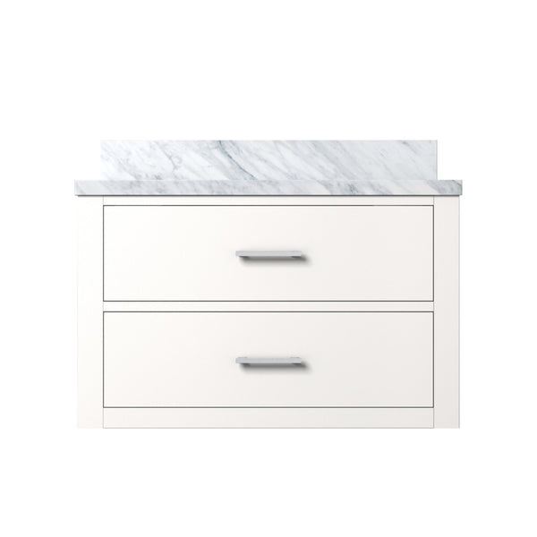English Elm White Single Vanity With Carrara Marble Top, 30" W X 22" D - Elegant Design, Soft-Close Drawers! B2731P257940-GIGA