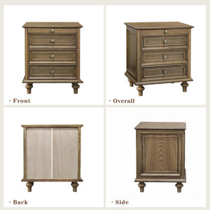 English Elm Farmhouse Nightstand Pine Wood Four Drawer Storage with Pull Out Tray Gourd Legs Light Brown W1716P399636