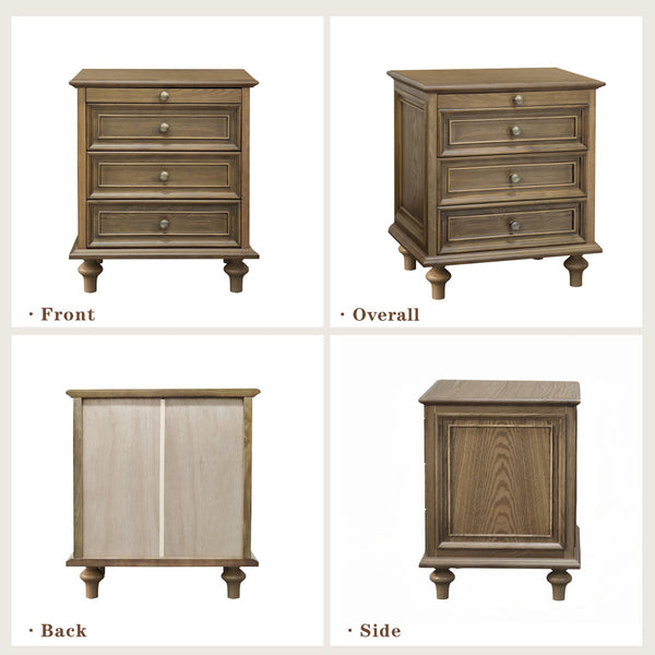 English Elm Farmhouse Nightstand Pine Wood Four Drawer Storage with Pull Out Tray Gourd Legs Light Brown W1716P399639